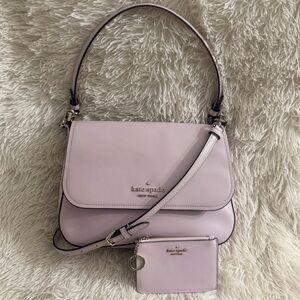 Kate Spade Staci Saffiano Leather Flap Shoulder Bag in Lilac Moonlight W/Wallet